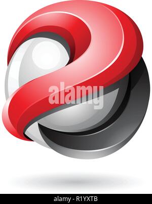 Vector Illustration von Rot und Schwarz Fett metallisch glänzend 3d Kugel isoliert auf weißem Hintergrund Stock Vektor