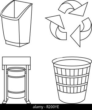 Line Art Schwarz und Weiß recycling Müll einstellen Stock Vektor