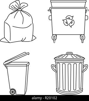 Line Art schwarz und weiß die Garbage Collection Stock Vektor