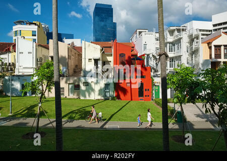 Duxton Plain Park, Singapur, einem schmalen Streifen von Park zwischen den Rückseiten der Keong Saik Road und Bukuit Pasoh Straße in Chinatown verkeilt Stockfoto