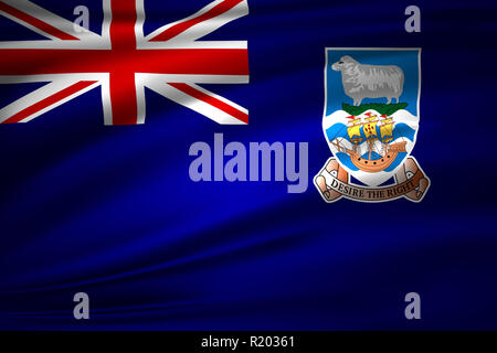 Falkland Inseln 3D wehende Flagge Abbildung. Textur kann als Hintergrund verwendet werden. Stockfoto