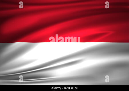 Indonesien 3D wehende Flagge Abbildung. Textur kann als Hintergrund verwendet werden. Stockfoto
