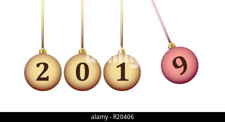 Christbaum Kugeln 2019 Gold und Purpur Vektor-illustration EPS 10. Stock Vektor