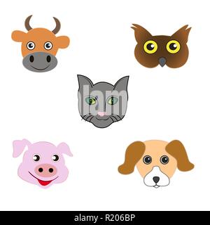 Eingestellt von Cartoon animal Emoticons auf einem weißen Hintergrund. Stock Vektor