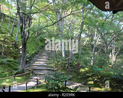 Die Gärten und die Pagoden von Jojakkoji buddhistischen Tempel bieten eine ruhige Erholung von den Touristenmassen im Stadtteil Arashiyama, Kyoto. Stockfoto