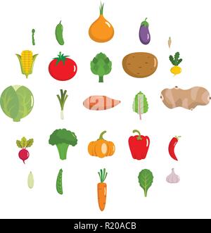 Gemüse Symbole gesetzt. Flache Darstellung von 25 Gemüse Vector Icons auf weißem Hintergrund Stock Vektor