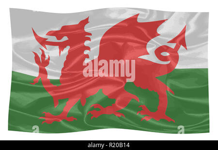 Ein Tuch nationalen dragon Flagge von Wales im Wind flattern Stockfoto