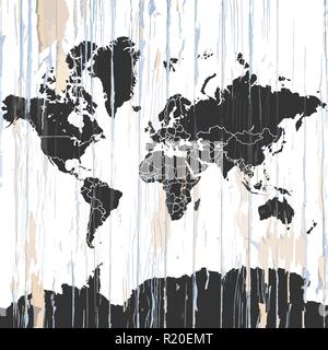 Vintage Weltkarte auf Holz- Hintergrund. Vector Illustration Vorlage für Wand Kunst und Marketing im quadratischen Format. Stock Vektor