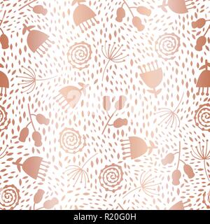 Rose Gold Folie abstrakte Blume Vektor nahtlose Muster Hintergrund. Elegante Metallic rose goldene Blüten auf Weiß. Elegante kunst für digitales Papier, Geschenkpapier, Party, Geburtstag, Hochzeit, Feier einladen Stock Vektor