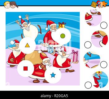 Cartoon Illustration der Pädagogischen passen die Teile Puzzle für Kinder mit Santa Claus Zeichen Stock Vektor