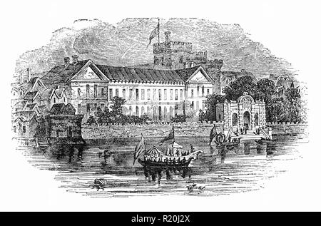 York House in the Strand in London wurde gebaut, als das Londoner Zuhause der Bischöfe von Norwich nicht später als 1237, und rund 300 Jahre später wurde es von König Henry VIII erworben Es kam wie York House bekannt zu sein, wenn es um den Erzbischof von York im Jahre 1556 gewährt wurde, und behielt diesen Namen für den Rest seiner Existenz. In den 1620er Jahren war es durch die königliche Favorit George Villiers, Herzog von Buckingham erwarb, und nach einem Zwischenspiel während des Englischen Bürgerkriegs zu George Villiers zurückgegeben wurde, 2. Herzog von Buckingham, die später verkauft. Stockfoto