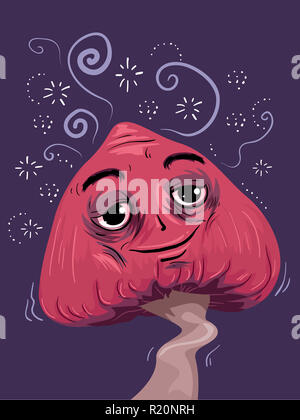 Maskottchen Abbildung mit einem Spaced Out Rot Psychedelische Pilze Stockfoto