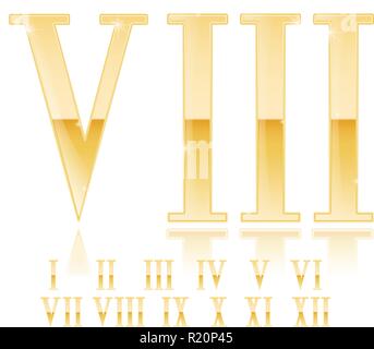Die römische Ziffer 8. Golden 3-D-SIGN Stock Vektor