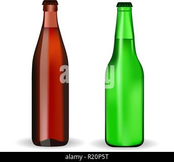 Bierflaschen. Die braunen und grünen Glas Stock Vektor