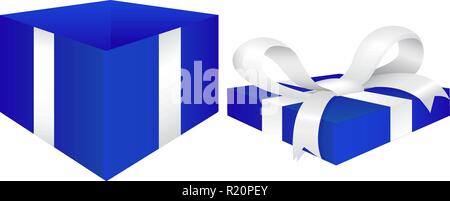 Öffnen Geschenkbox. Blue box mit rotem Seidenband Stock Vektor