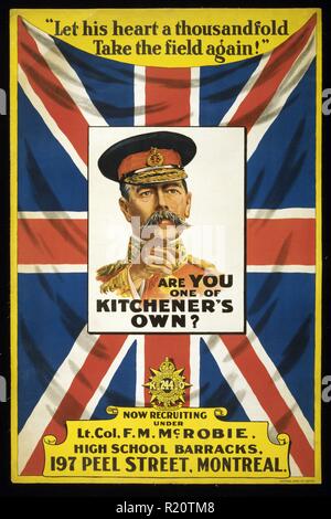 Sind Sie einer von Kitchener die eigene? Zwischen 1914 und 1918 datiert. Plakat zeigt Portrait von Lord Kitchener mit Union Jack als Hintergrund. Stockfoto
