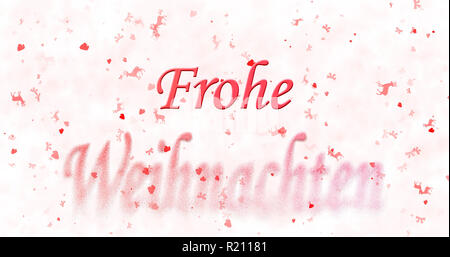 Frohe Weihnachten Text in Kurven Deutsche "Frohe Weihnachten" zu Staub von unten auf weißem Hintergrund Stockfoto