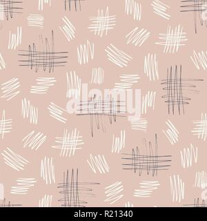 Handgezeichneten organische scribble Textur Vektor nahtlose Muster. Whimsical abstrakte Doodle geometrischen Drucken in Kalk, rosa grau Pastellfarben. Dots, Markierungen, Stock Vektor