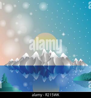 Alpen Landschaft Sonnenuntergang winter Hintergrund. Berge Vektor. Karte Stock Vektor