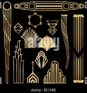 Art deco/Art nuvo diy-Vektor golden black Elegantes Set von Objekten für Print und Web. Kreative Abbildung. Stock Vektor