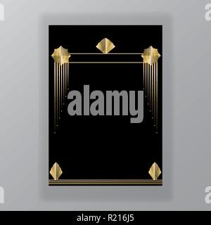 Schönen Art Deco/Techno golden schwarze Seite Vorlage für Web und Print, Techno Style 20s Old Fashion Dekoration Stock Vektor