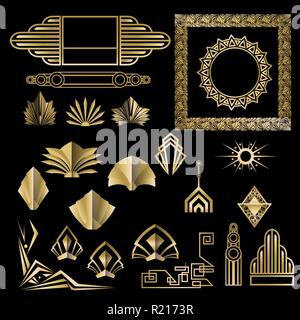 Art Deco, Art Nuevo geometrische Elemente, frames Dreiecke, Kreise. DIY-Set von Frames. Große Gatsby, Party goldene Rahmen. Stock Vektor