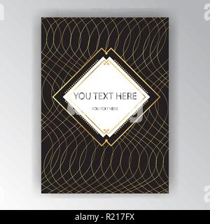 Art déco-Seite Schablone, elegante sauber strukturierte Golden schwarzen Hintergrund für Print und Web, retro Einladung, coole Banner. Stock Vektor