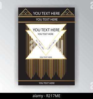 Seite Schablone, Zertifikat, Design, goldene schwarze Textur, kreatives Design, Kunst, Art Deco, Moderne. Stock Vektor