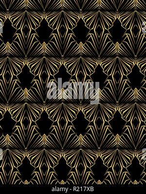 Nahtlose Art Deco pattern, golden Black Metal geometrische Textur mit 3D-Effekt. Neo Klassik Muster mit Blätter und Linien geschmiedet Fechten. Stock Vektor