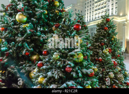 Weihnachtsbäume an der Manezh Platz in Moskau Stockfoto