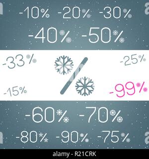 Winter rabatt Schnee rercent eingestellt. Weihnachten marketing Preis bieten. Urlaub promo Verkauf Stock Vektor