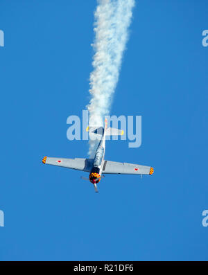 MONROE, NC (USA) - 10. November 2018: Eine aerobatic Flugzeug führt eine Tauchen im tiefen blauen Himmel bei den Warbirds über Monroe Air Show. Stockfoto