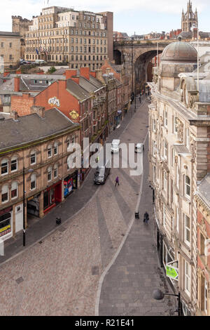 Die Seite und Dean Street in Newcastle upon Tyne, UK, mit vielen Georgianischen Architektur, von der Tyne Bridge gesehen Stockfoto