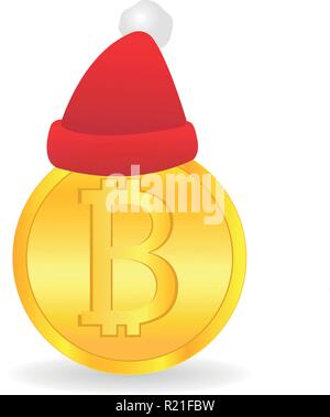 Bitcoin und Santa Claus hat. Geschenk vom Weihnachtsmann. Digitale Währung. Cryptocurrency Vector Illustration Stock Vektor