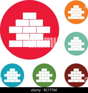 Brick Wall Symbole Kreis Vektor auf weißem Hintergrund einstellen Stock Vektor