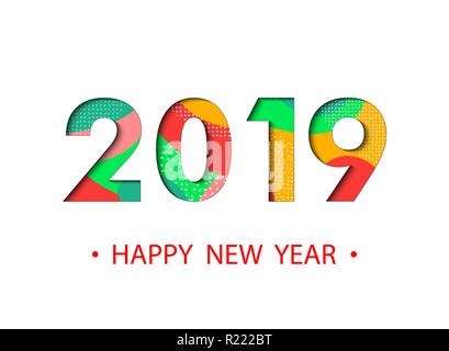 Frohes Neues Jahr 2019 Hintergrund mit cartoon Wirkung. Grußkarte design Stock Vektor