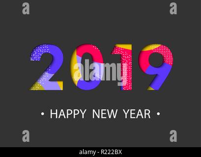 Frohes Neues Jahr 2019 Hintergrund mit cartoon Wirkung. Grußkarte design Stock Vektor
