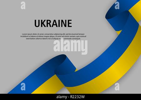 Winkende Band mit Flagge der Ukraine, Vorlage für Independence day Banner. Vector Illustration Stock Vektor