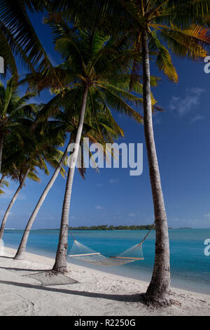 Der perfekte Ort, um in der Blick über die Lagune von Aitutaki, Cook Inseln zu nehmen. Stockfoto