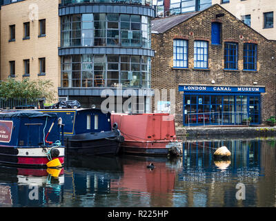 Das London Canal Museum - Regents Canal in der Nähe von Kings Cross - im Jahr 2002 in einem 1863 Eis Lager geöffnet, deckt das London Canal Geschichte. Stockfoto