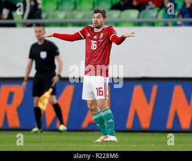 Budapest, Ungarn. 15. November 2018. Mate Patkai Ungarns reagiert während der UEFA Nationen League Match zwischen Ungarn und Estland an Groupama Arena am 15. November 2018 in Budapest, Ungarn. Credit: Laszlo Szirtesi/Alamy leben Nachrichten Stockfoto