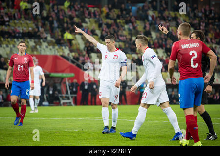 Danzig, Polen. 15. November 2018. Robert Lewandowski (9) Während der Internationalen freundlich Fußballspiel zwischen Polen und der Tschechischen Republik bei Energa Stadion in Danzig, Polen am 15. November 2018 Credit: Grzegorz Brzeczyszczykiewicz/Alamy leben Nachrichten Stockfoto