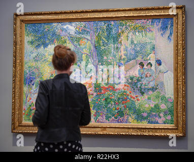 Potsdam, Deutschland. 16 Nov, 2018. Das Ölgemälde "Nachmittag im Garten, 1904" von dem Maler Henri-Edmond Cross ist auf Anzeige an der Barberini Museum in der neuen Ausstellung "Farbe und Licht. Die Neo-Impressionist Henri-Edmond Cross'. Die neue Ausstellung wird vom 17.11.2018 bis 17.02.2019. Foto: Patrick Pleul/dpa-Zentralbild/ZB/dpa/Alamy leben Nachrichten Stockfoto