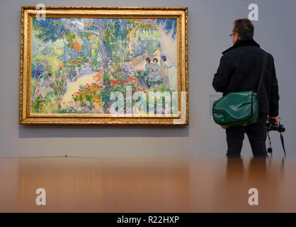 Potsdam, Deutschland. 16 Nov, 2018. Das Ölgemälde "Nachmittag im Garten, 1904" von dem Maler Henri-Edmond Cross ist auf Anzeige an der Barberini Museum in der neuen Ausstellung "Farbe und Licht. Die Neo-Impressionist Henri-Edmond Cross'. Die neue Ausstellung wird vom 17.11.2018 bis 17.02.2019. Foto: Patrick Pleul/dpa-Zentralbild/dpa/Alamy leben Nachrichten Stockfoto