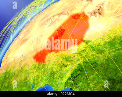 Am Modell des Planeten Erde mit internationalen Netzwerken Niger. Konzept der digitalen Kommunikation und Technologie. 3D-Darstellung. Elemente dieses Bild f Stockfoto