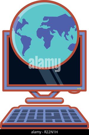 Computer Desktop mit dem Planeten Erde Vector Illustration Design Stock Vektor
