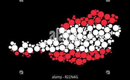 Gepunktete Österreich Karte Flagge Contour Design auf schwarzem Hintergrund Stock Vektor