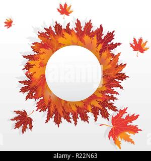 Blätter im Herbst runde Etikett, mit fallender Blätter Kreis Rahmen für Print und Web verkauf Banner und Poster leeren Vektor Illustration. Stock Vektor