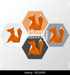 Origami Papier fox Schriftzug, Illustration, Dreiecke Stil für Print und Web flachbild Vektor. Stock Vektor