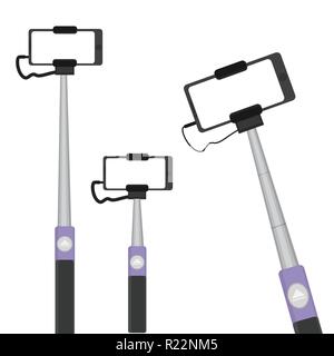 Isolierte monopods mit Telefonen für selfie. Für Web und Print Stock Vektor